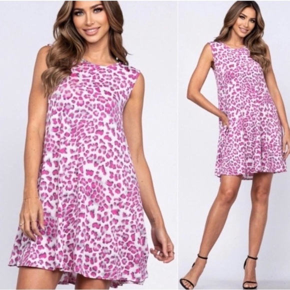 Pink Leopard Sleeveless Mini Dress - Picture 3 of 3